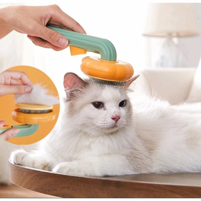 Sisir shedding kucing anjing deshedding brush self cleaning brush push