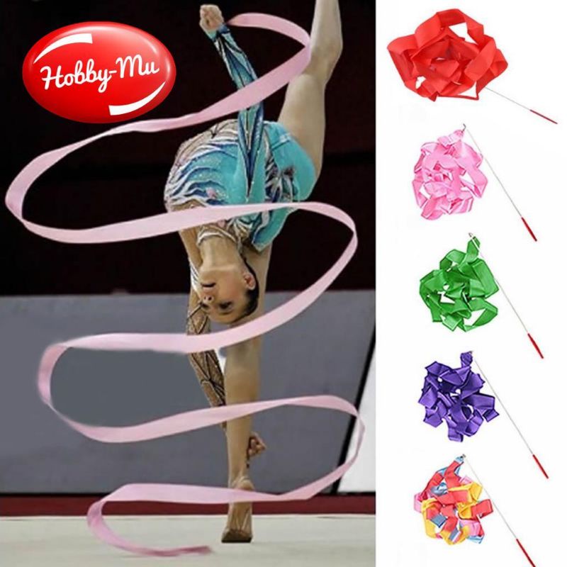 Colorful Dance Ribbon Gym Rhythmic Art Gymnastic Streamer Twirling Rod Stick