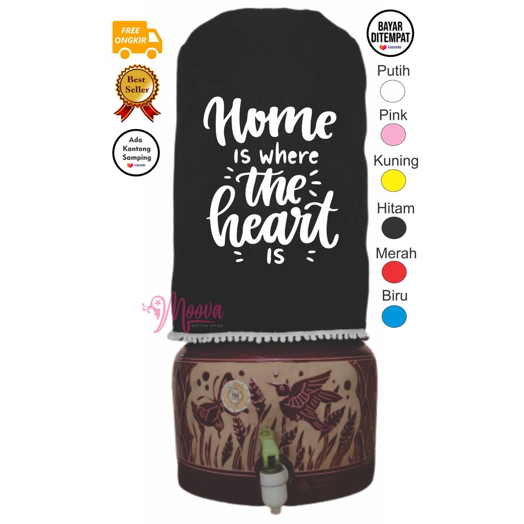 COVER GALON/SARUNG GALON/TUTUP GALON MOTIF HOME SWEET HOME Hitam POMPOM SABLON KEREN - COD