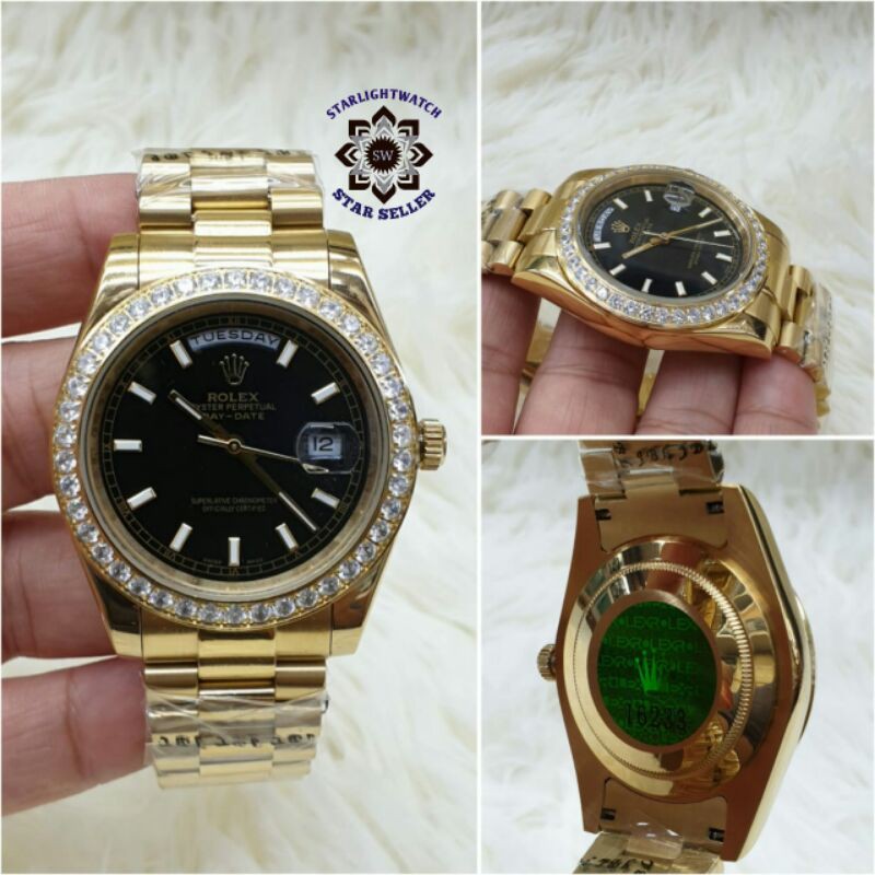 JAM TANGAN ROLEX DAYDATE AUTOMATIC RING PERMATA KUALITAS ORIGINAL