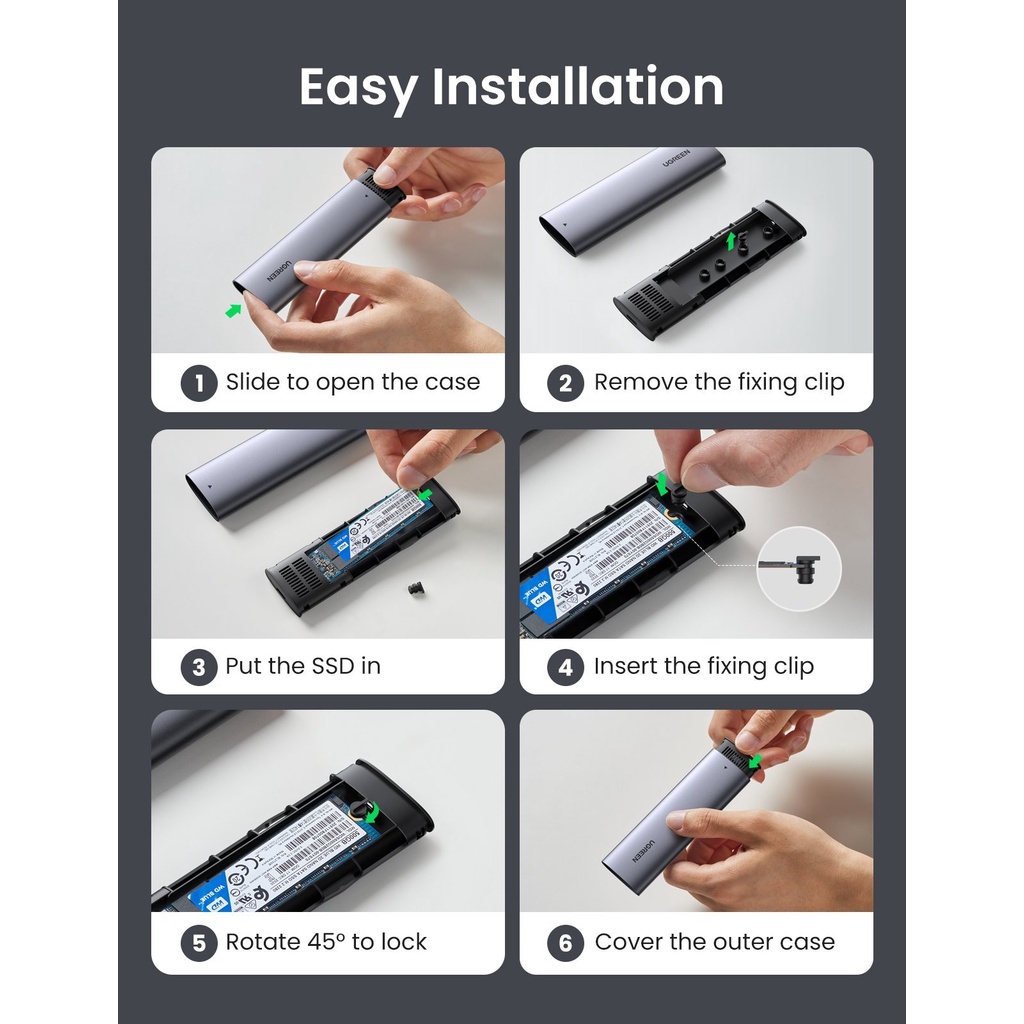 UGREEN SSD Enclosure M.2 NVMe/NGFF SSD External Case Type-C USB 10Gbps M.2
