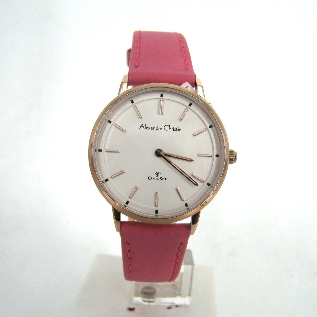 ALEXANDRE CHRISTIE WATCH AC 8492 LEATHER PINK ROSEGOLD WHITE ORIGINAL