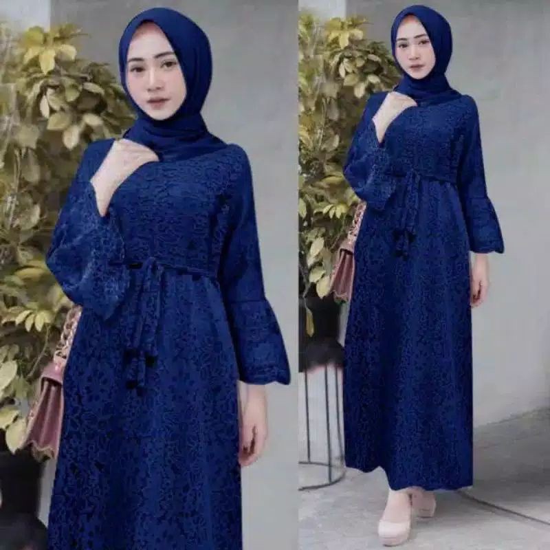MAXI YASINA/GAMIS FULL BRUKAT/MAXI DRESS BRUKAT/GAMIS PESTA-Navy