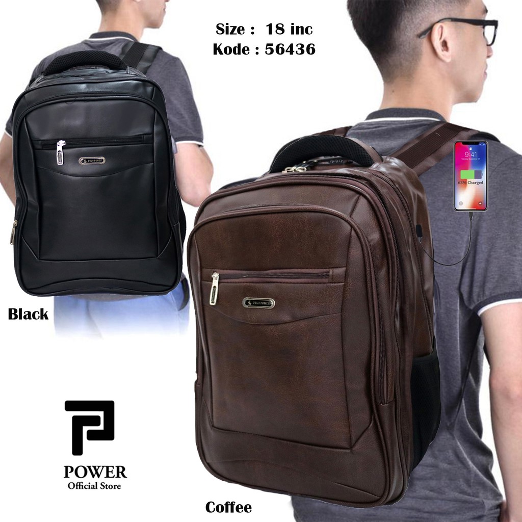 Polo Power - Tas Kulit Import Ransel Laptop Expanding Backpack Leather Import Ransel Kulit + Kunci