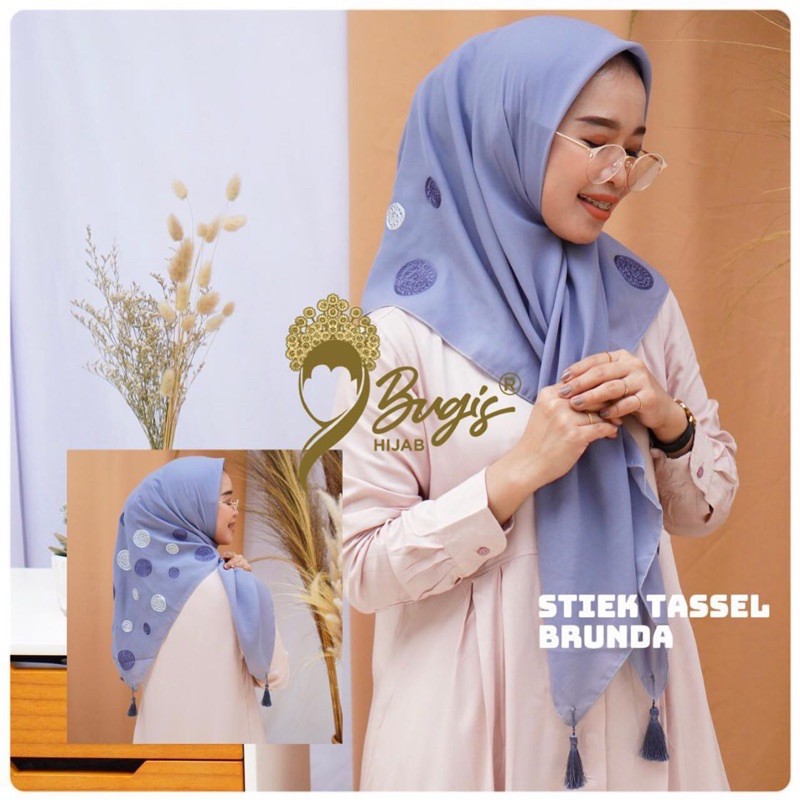 JILBAB HIJAB SEGIEMPAT BORDIR TASSEL BRUNDA BUGIS HIJAB