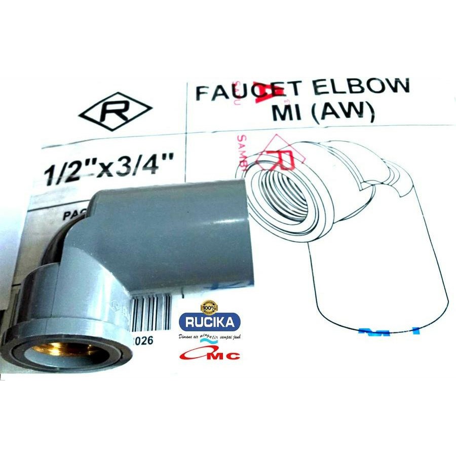 Pralon Knee Keni Drat Dalam Kuningan Faucet Elbow Mi 1/2 X 3/4 RUCIKA