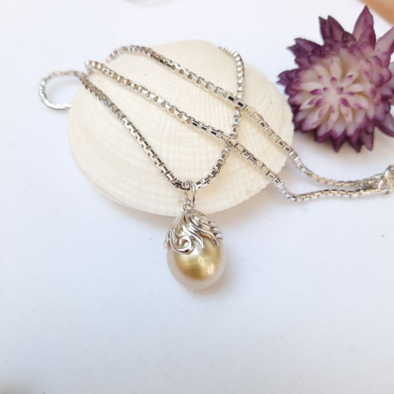 Kalung rhodium mutiara air laut hitam | Mutiara Lombok