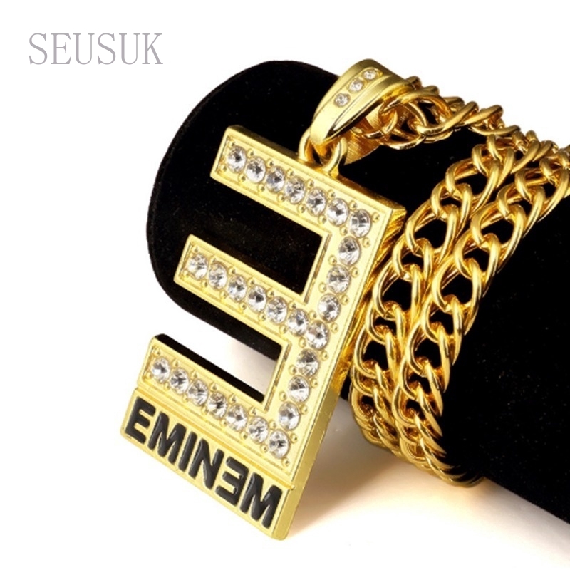 Perhiasan Kalung Rantai Hip Hop Eminem Hias Liontin Kristal Berlian Imitasi untuk Wanita