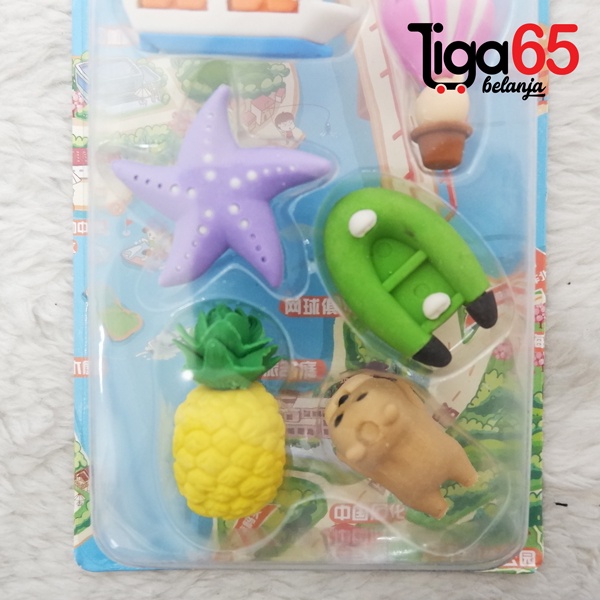 365 Cartoon Eraser #40883 Penghapus Set Beach Shape Penghapus Kartun Isi 6 pcs