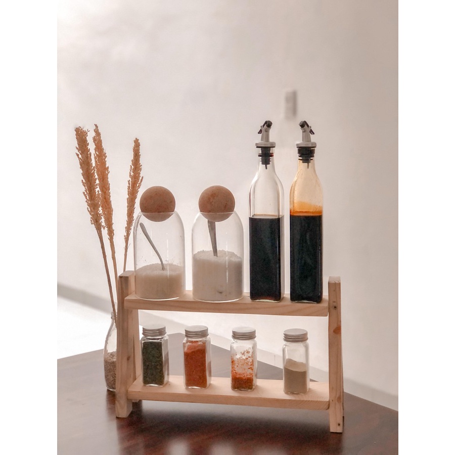 RAK BUMBU DAPUR KAYU 2 TINGKAT / RAK BUMBU 2 SUSUN / RAK SERBAGUNA