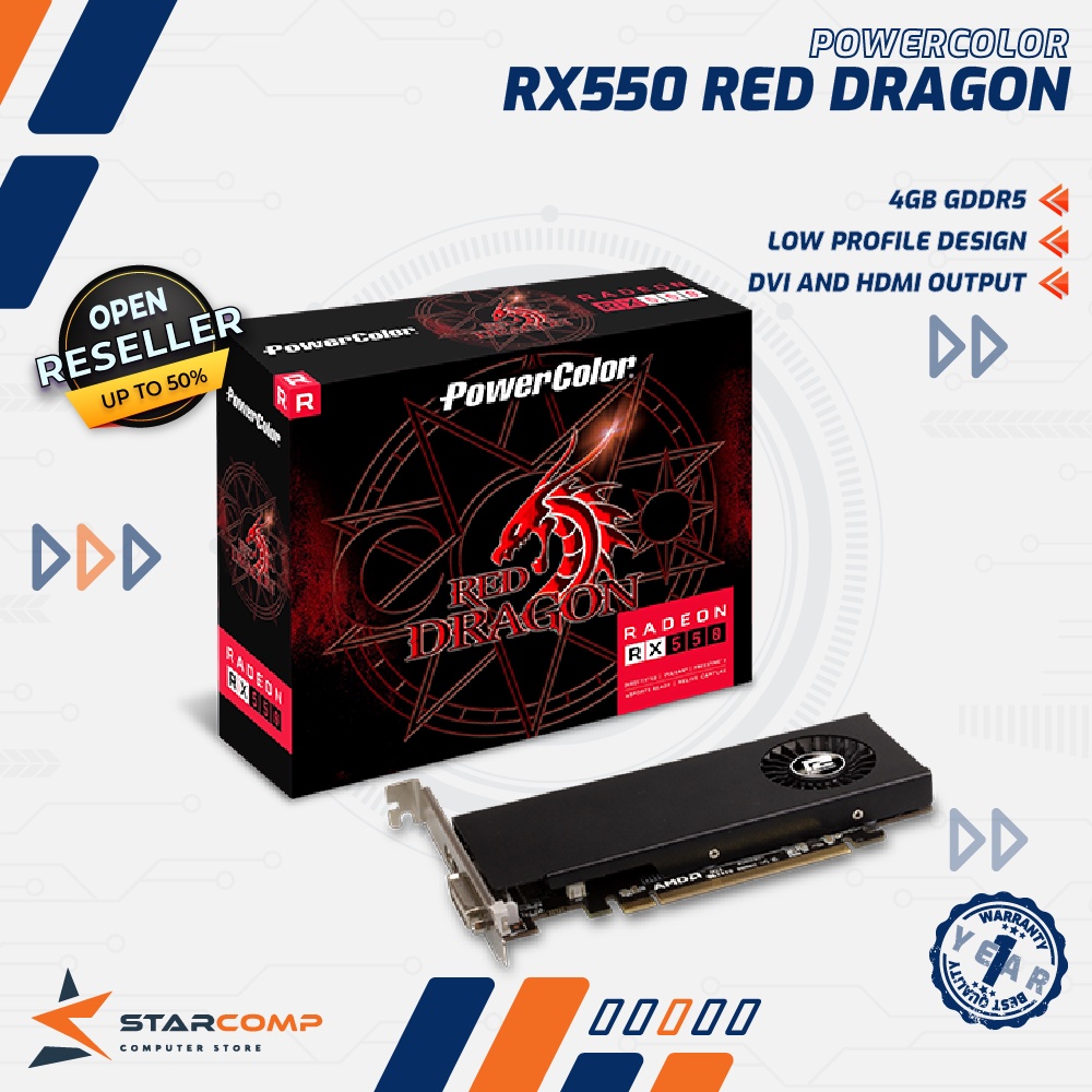 POWERCOLOR RX 550 4GB DDR5 RED DRAGON Low Profile Radeon RX550