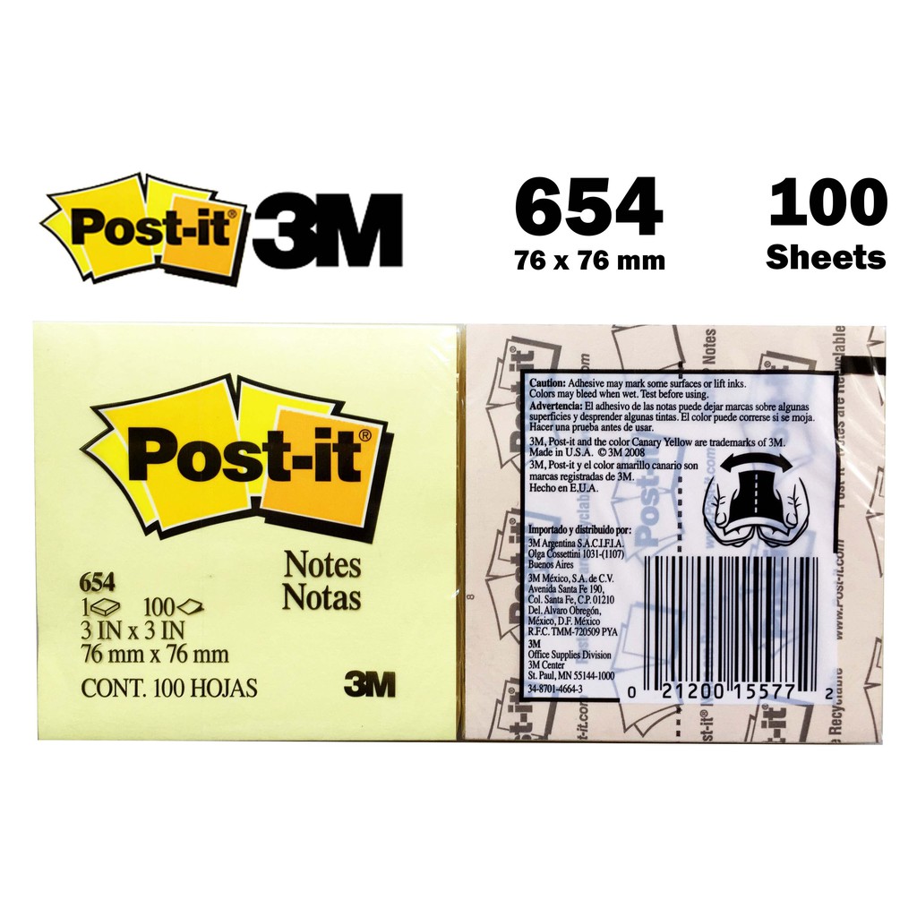 Post It 3M 654 Yellow memo stick Original Sticky Note ∭ New ♘ L0 SF Q1