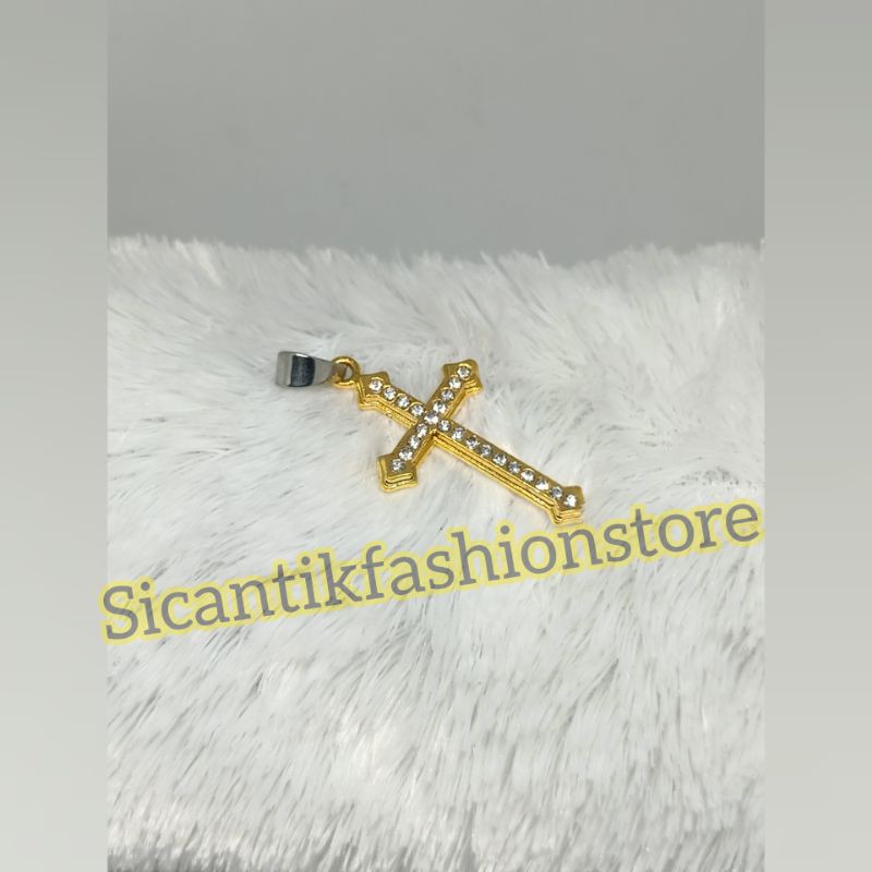 Liontin Titanium Salib Gold permata Terlaris anti Karat tidak luntur liontin Salib Titanium bagus