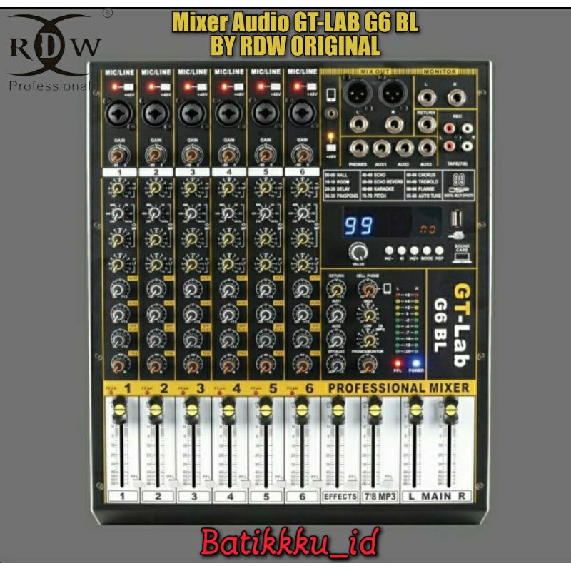 MIXER AUDIO GT-LAB G6 BL/GTLAB G6BL 6CH ORIGINAL BY RDW BISA BLUETOOTH-USB-RECORDING-SOUNDCARD