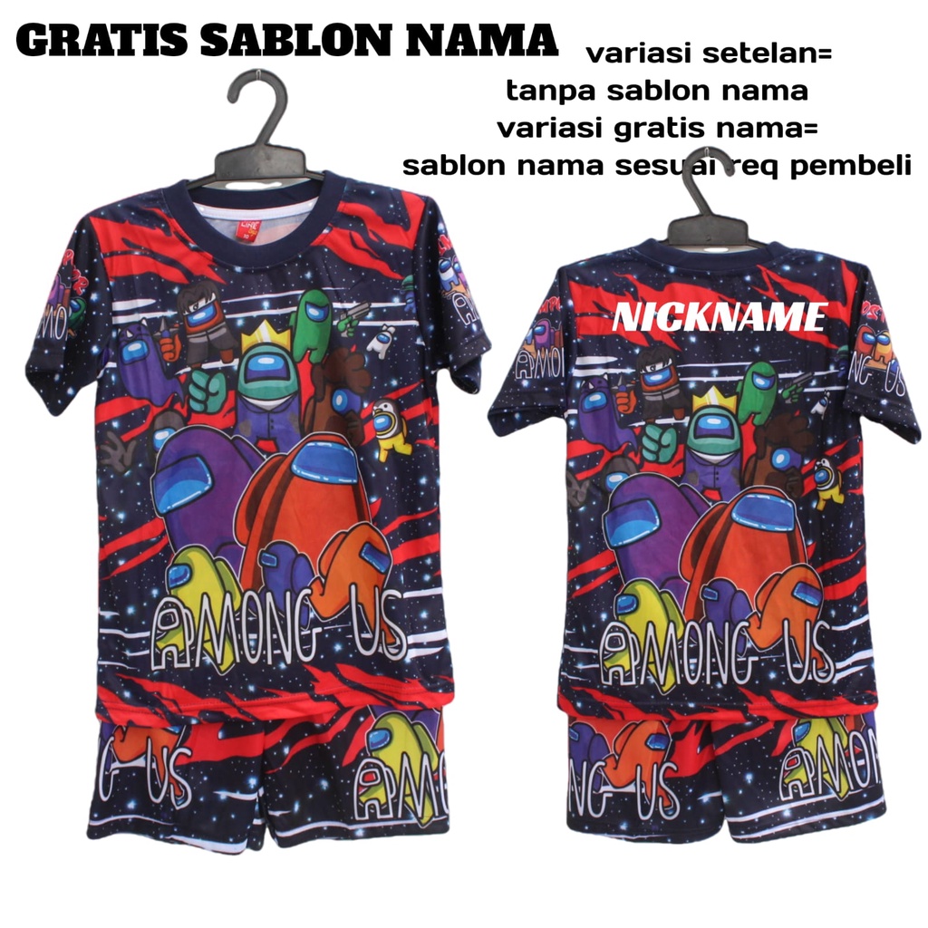 cod setelan kaos amongas full printing/baju anak bisa sablon nama size 2-12thn