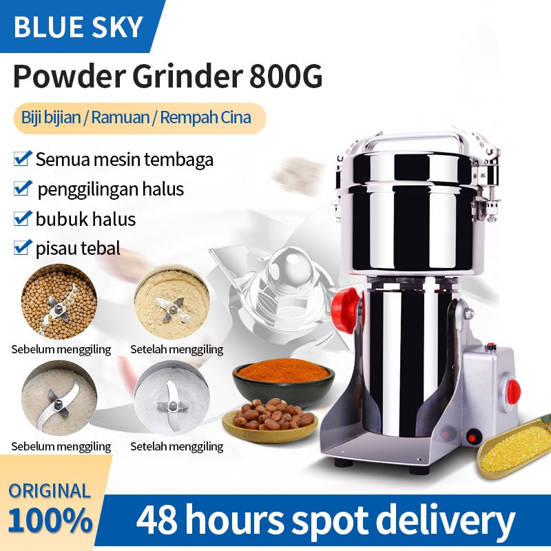 BLUE SKY 800G Mesin bubuk/tepung Penggiling Gerinda Herbal Biji Kacang Obat Mesin Giling Grinder Elektrik