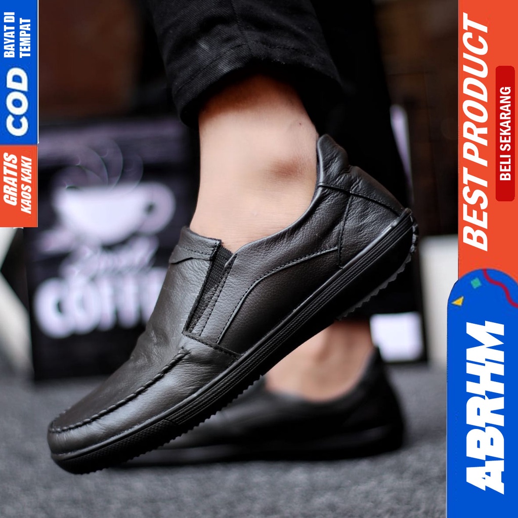 ABRHM WILD Sepatu Casual Slip On Kulit Asli Hitam