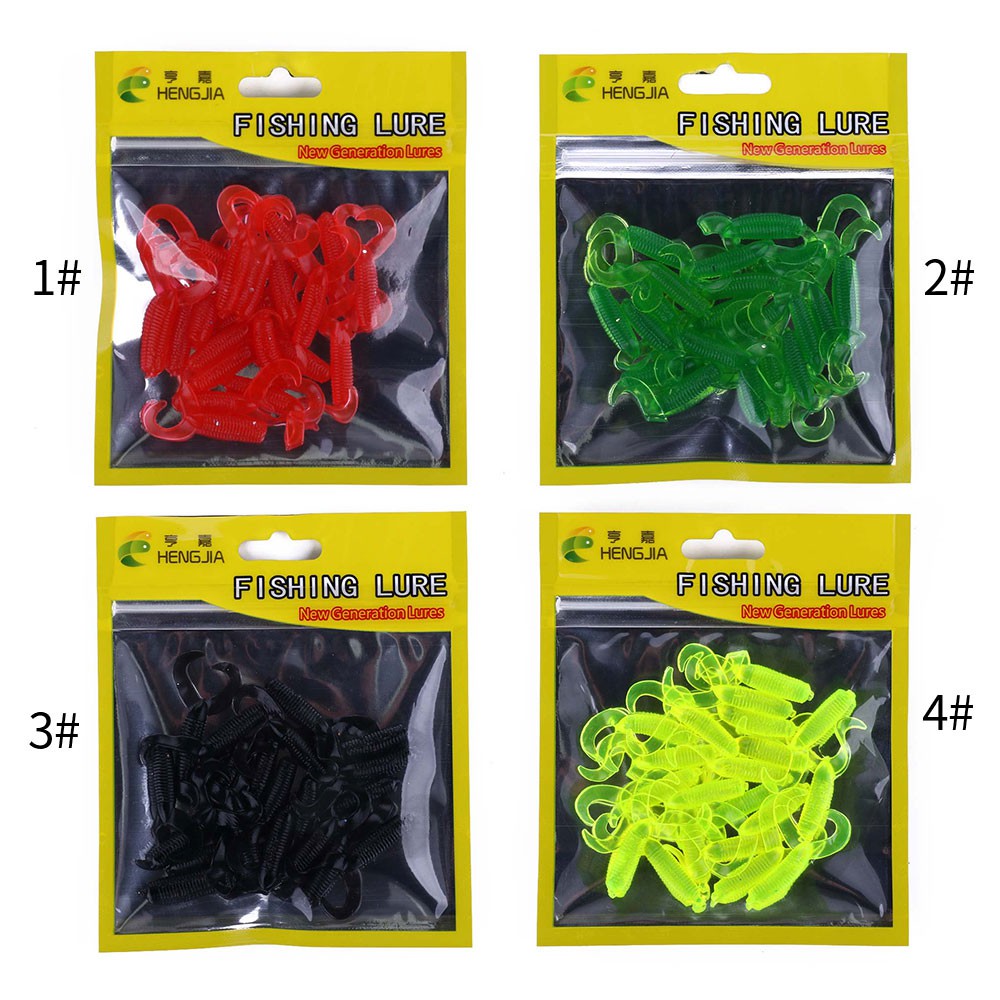 Hengjia 20PCS/Lot Umpan Pancing Soft Lure Pesca Silicone Bait 35mm/2g Umpan Ekor Ganda