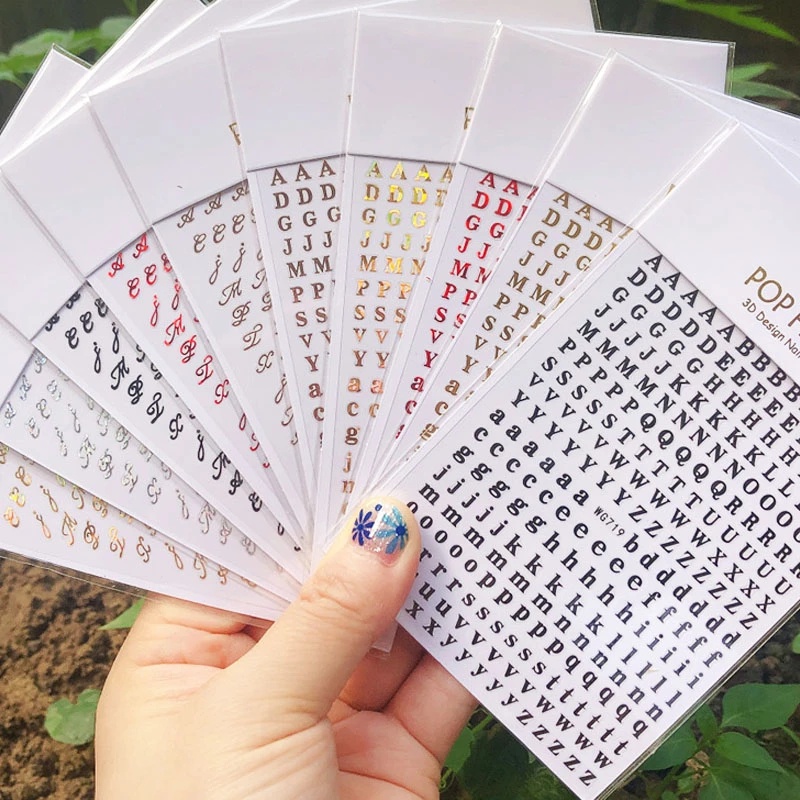 1 Pc Stiker Kuku 3D Motif 26 Huruf Alfabet Dan Angka Untuk Nail Art