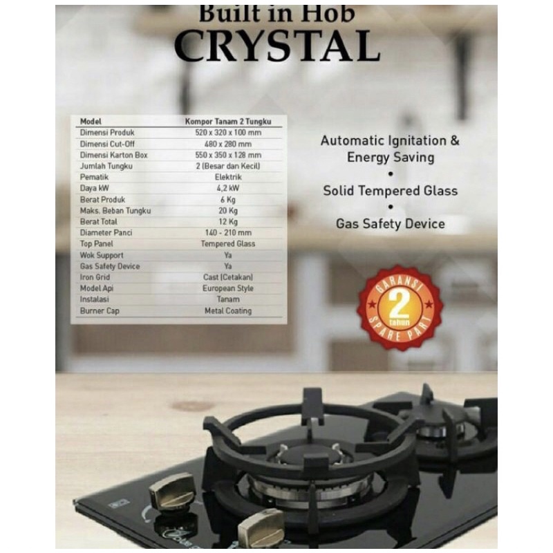 kompor tanam blue gas built in hob blue vienta kompor crystal