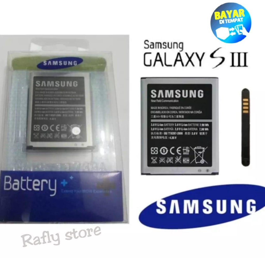 Rafly; Batrai Samsung S3 (GT-I9300) Baterai Handphone Batre Android Battery Batere Samsung Galaxy S3 (GT-I9300) EB-L1G6LLU 2100mAh / Rafly store