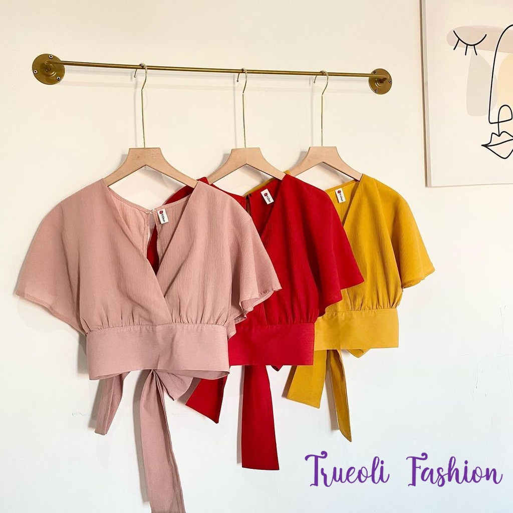 Trueoli Fashion - Cardi Outer Yolla Atasan Wanita Femei Outer Crop Bow Back Cardy Slit Back Self Tie