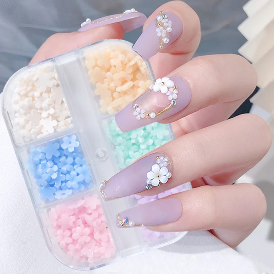 1 Kotak Stiker Kuku UV Gel Polish Desain Bunga 3D Aksen Berlian Imitasi Berubah Warna Untuk Dekorasi Manicure