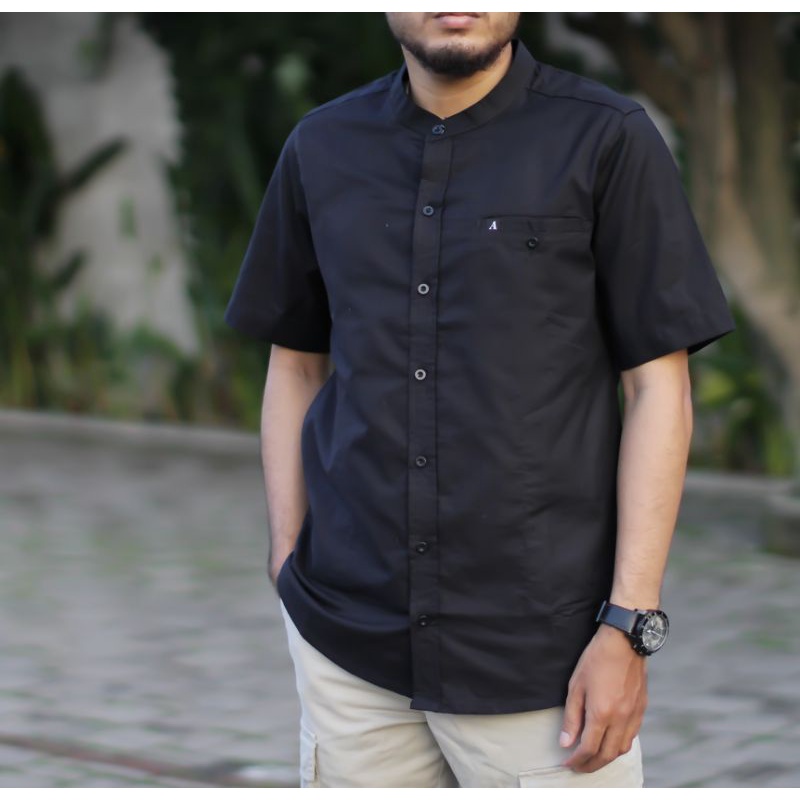 KEMEJA KOKO KURTA LENGAN PENDEK WARNA NAVY HITAM MAROON PUTIH ABU M L XL