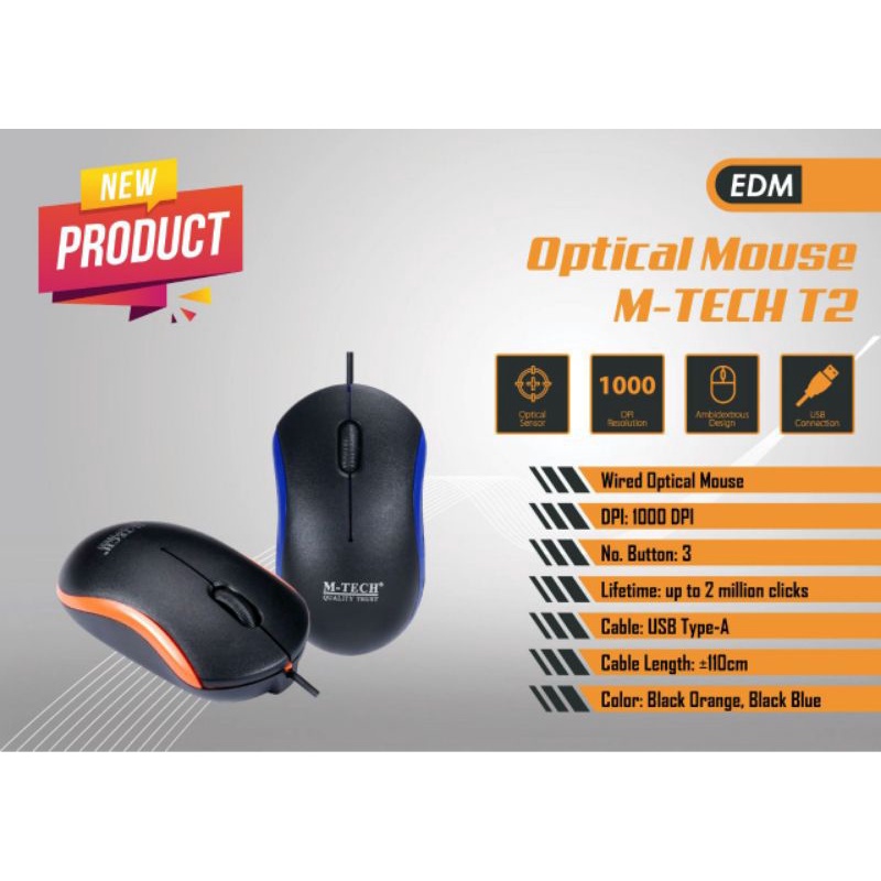 mouse usb kabel setandar mtech T2 original