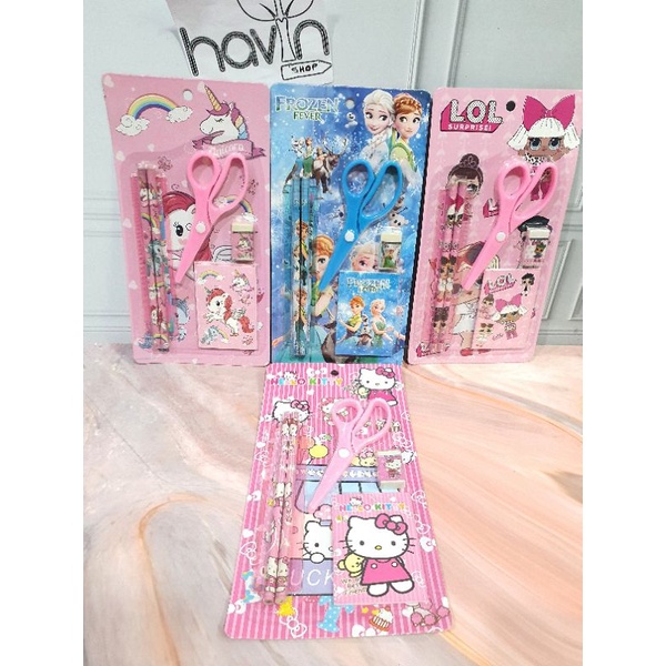 paket alat tulis lengkap/stationery set SCISSOR/study set ada memo GUNTING-CEWE