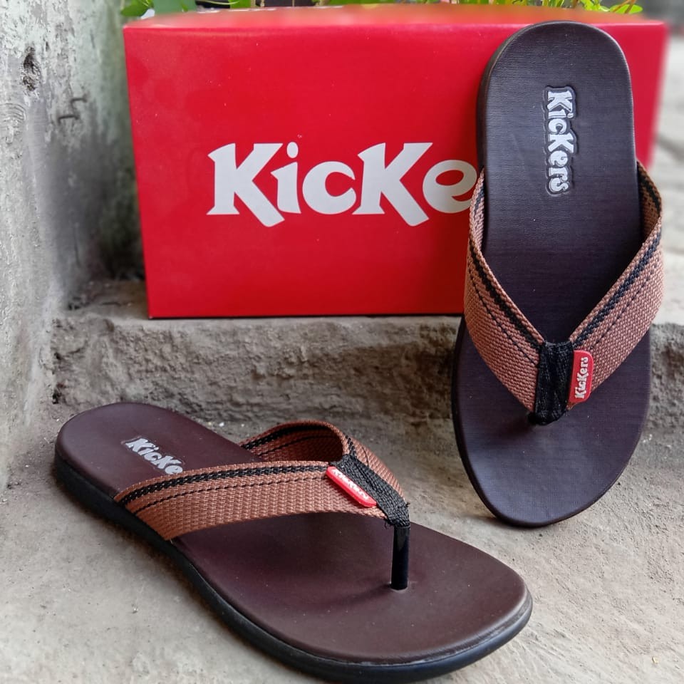 sendal jepit pria terbaru / sandal pria kasual / sandal pria kickers /mstyle-coklat