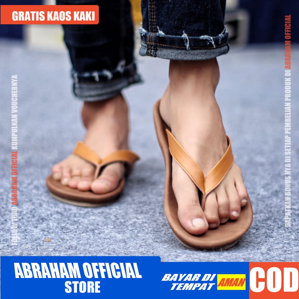 ABRHM x WALLET Sandal Jepit Pria Sandal Pria Sendal Cowok Kulit Asli Sandal Cowo Keren Kekinian Ori