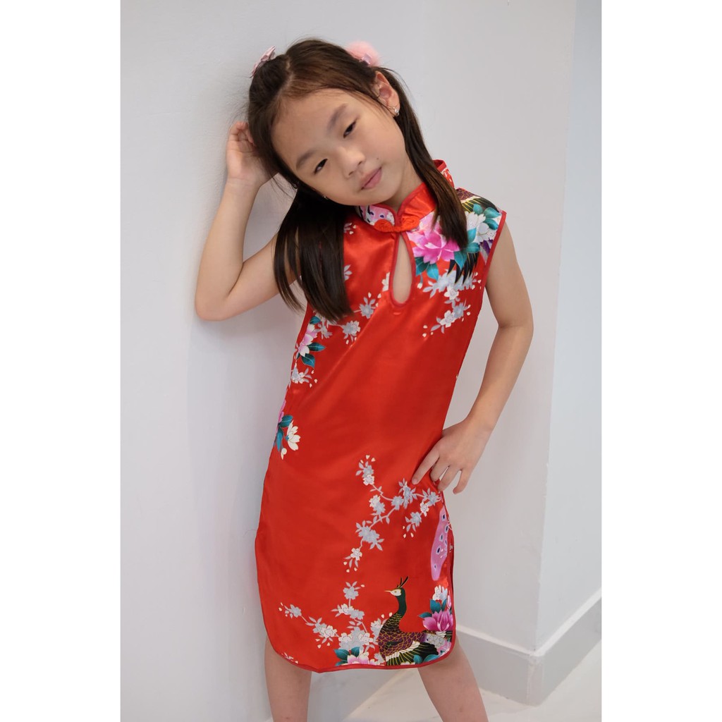 Cheongsam China Anak Perempuan Flower Peacock