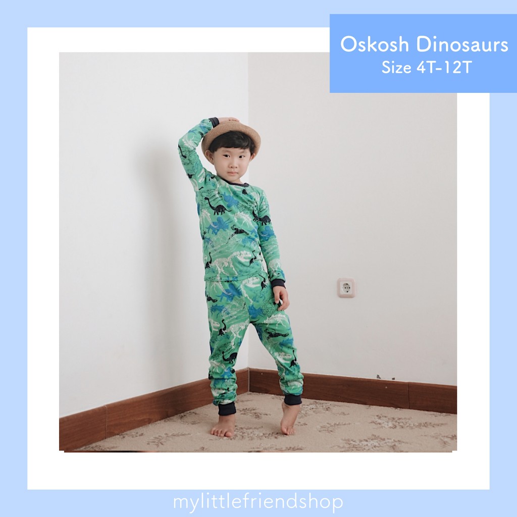 (4T-12T) Setelan Baju Tidur Dinosaurus / Piyama Anak Tangan Panjang Oshkosh - Dinosaurs