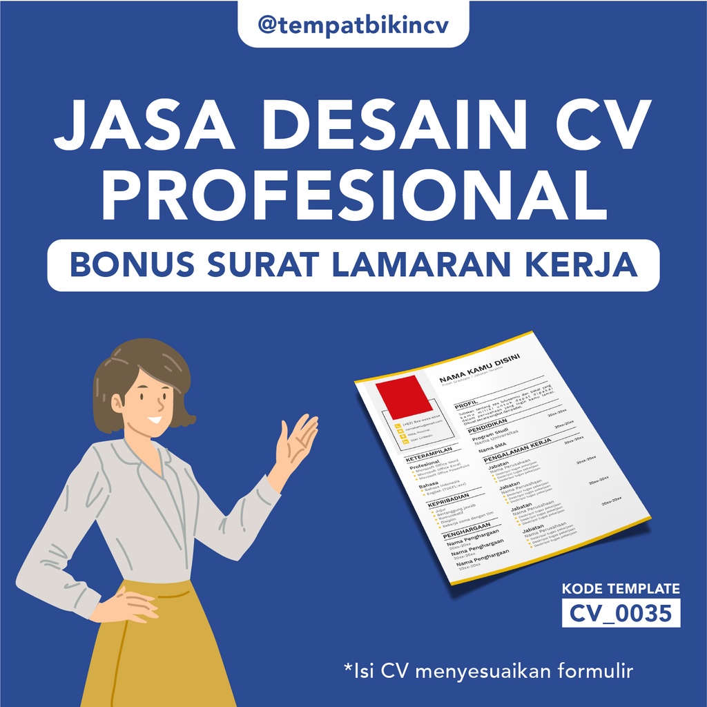 Jual Desain Curriculum Vitae CV untuk melamar pekerjaan dengan desain