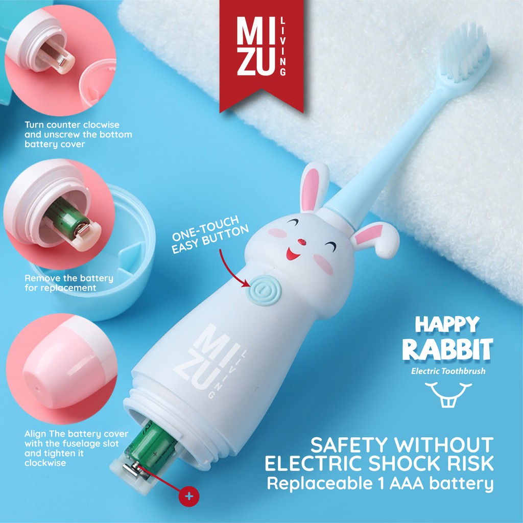 MIZU HAPPY RABBIT GIRAFFE Kids Sonic Vibration Electric Toothbrush Sikat Gigi Elektrik Anak-Anak