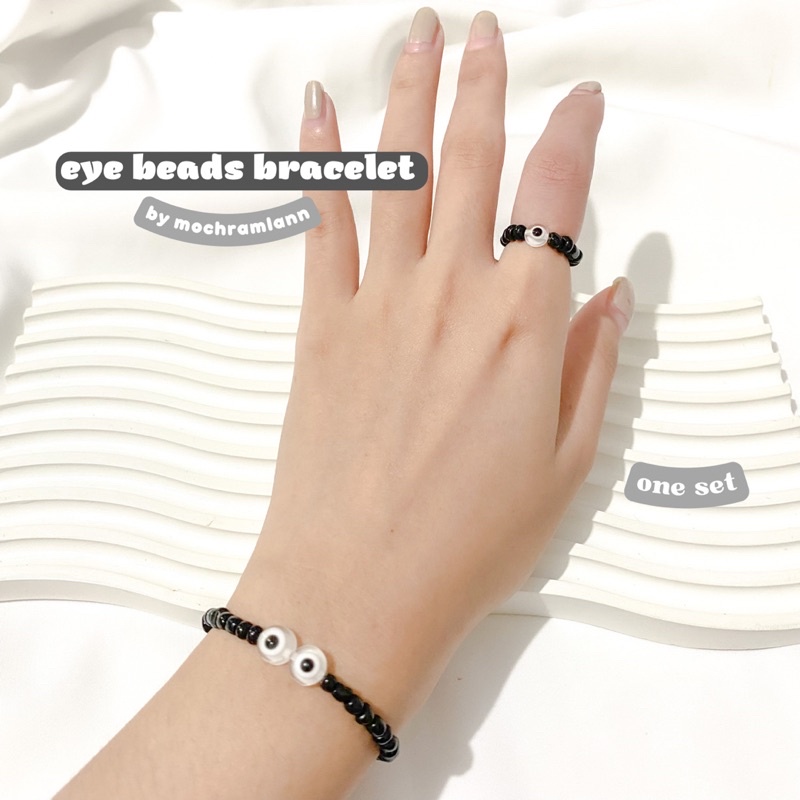 EYE BEADS SET RING &amp; BRACELET / GELANG MANIK KOREA MODEL MATA / GELANG MATA / CINCIN MATA