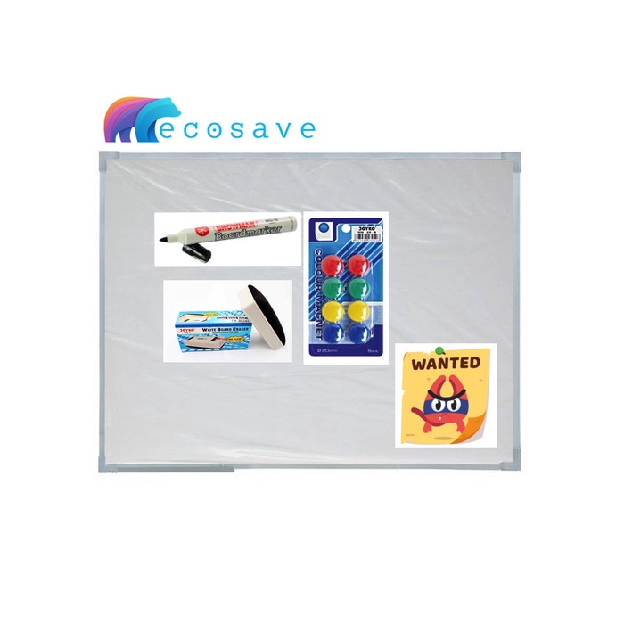 

PAKET Whiteboard Magnetic 45x60 + Spidol WB + Penghapus WB + Magnet promo