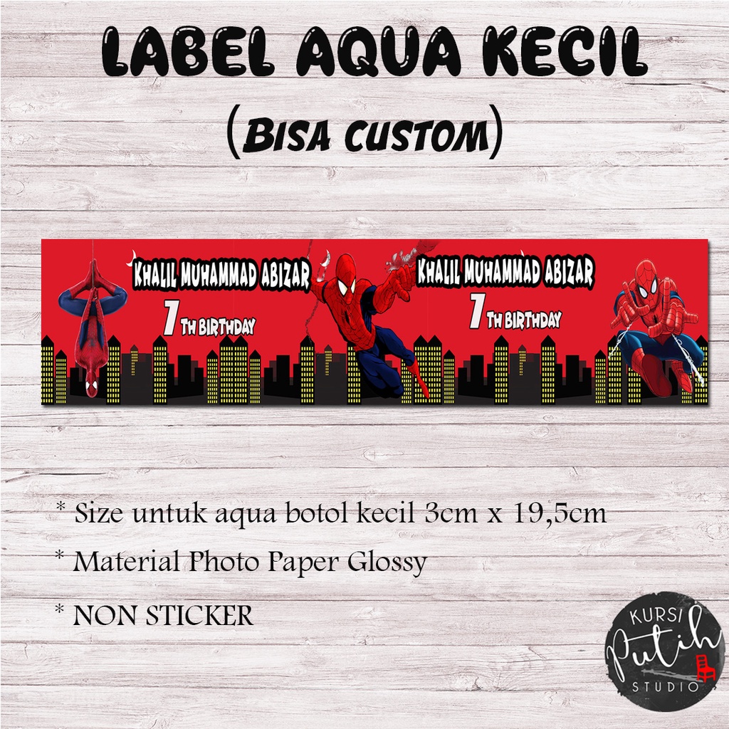 

Label aqua botol kecil bahan non sticker tema spiderman