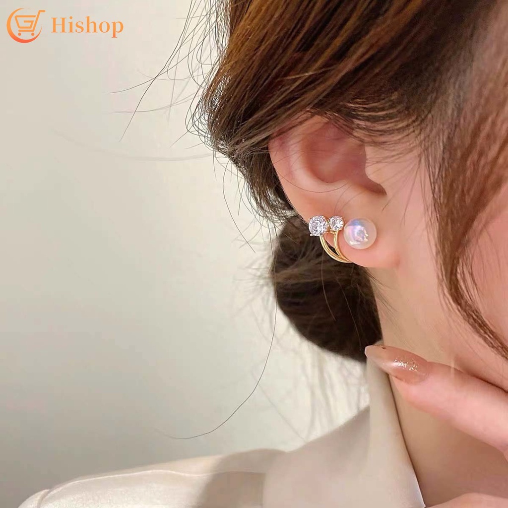 Anting Stud Hias Kristal Mutiara Warna Emas Untuk Wanita