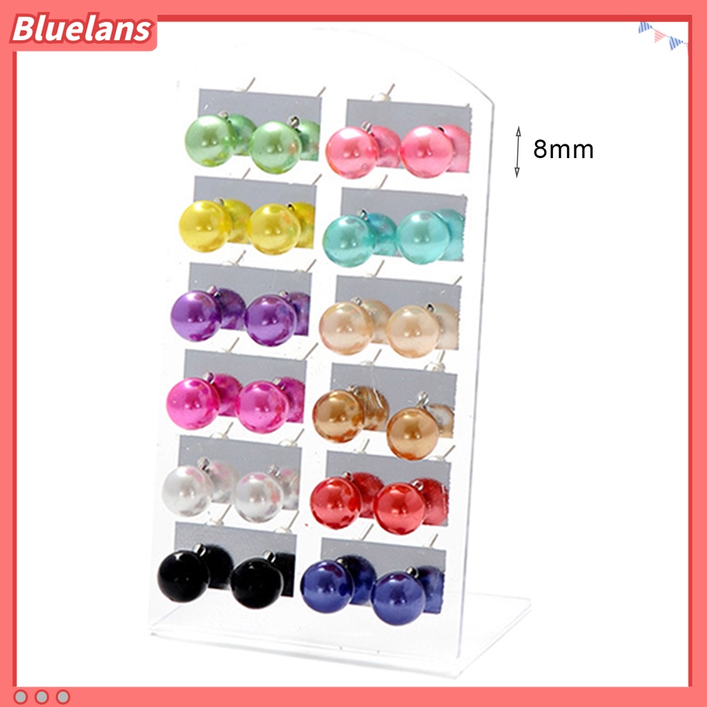 12 Pasang Anting Stud Bentuk Bola Mutiara Tiruan Untuk Wanita