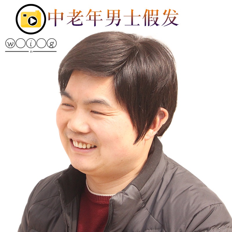 Wig pria tampan ayah wig setengah baya dan tua wig set alami
