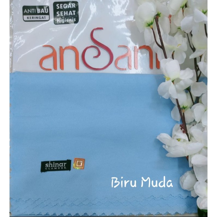 Jilbab Segi Empat Sinar Gliter Pesta Ansania Biru Muda