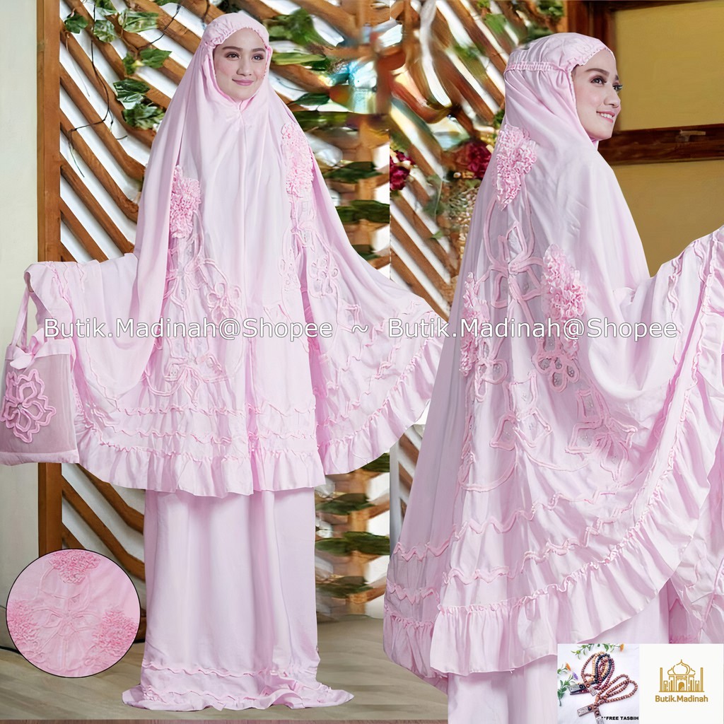 BUTIK.MADINAH MUKENA DEWASA GHAISANI ROSELLA MOTIF BUNGA TIMBUL