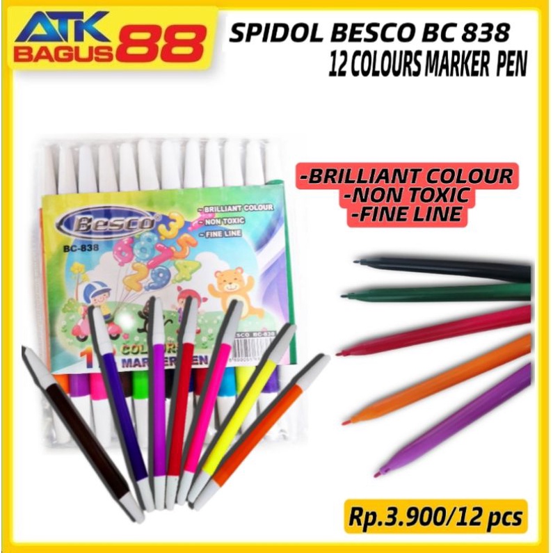 12 pcs spidol 12 warna bc 838/spidol 12 warna/spidol murah