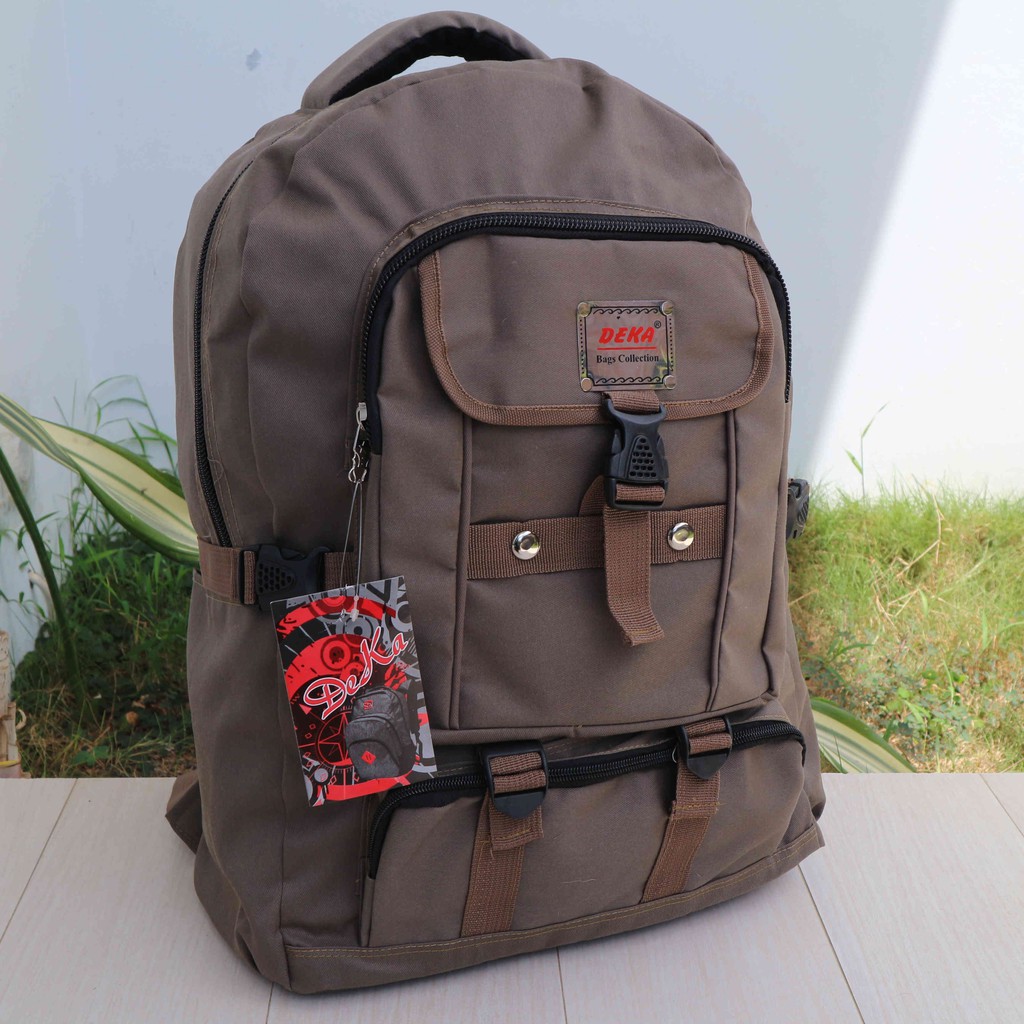 Jual Tas Ransel Gendong Distro Canvas Merk Deka Warna Coklat Murah