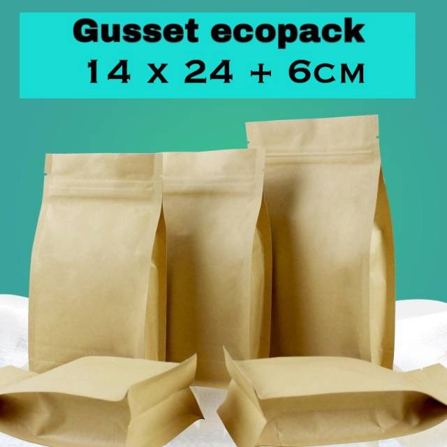 Kemasan kopi gusset ecopark flat bottom paper craft Zipper