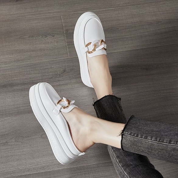 Sepatu Sendal Selop Wanita Putih Korea Import Sendal Sepatu Perempuan Murah Slip On SD-087