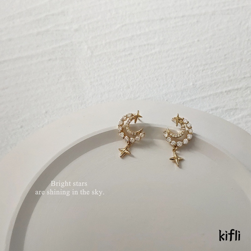 2 Pcs Korea Gaya Berlian Bintang Dan Bulan Anting-Anting,Pejantan Wanita Fashion, Aksesoris Hadiah