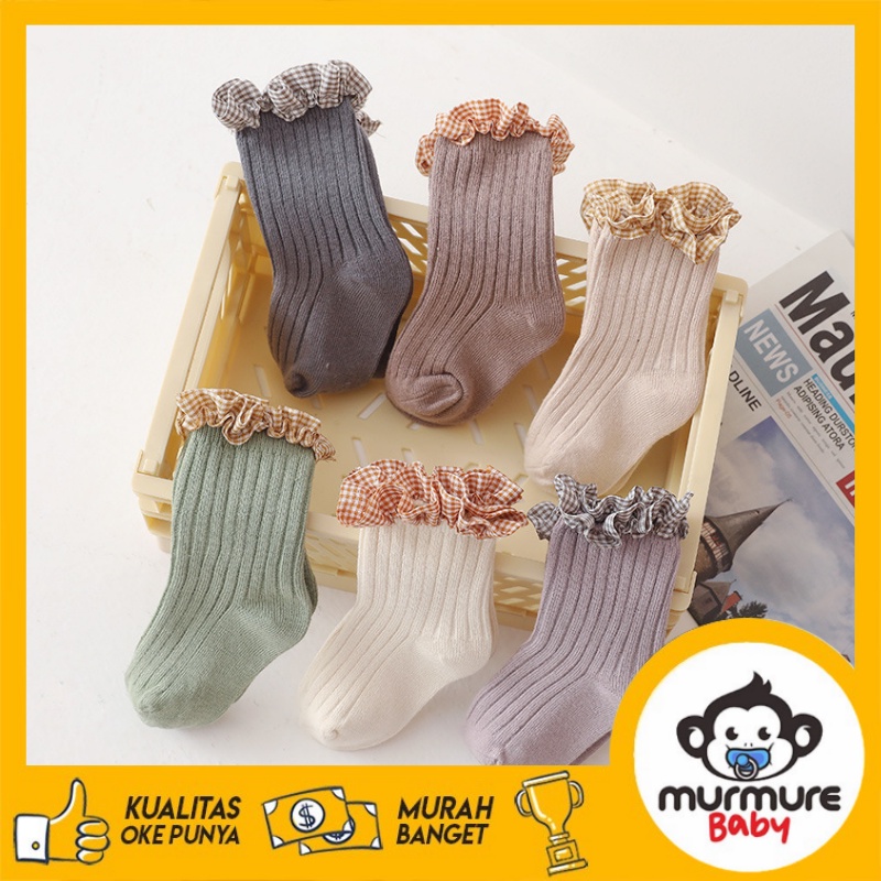 MURMURE.BABY I KAOS KAKI RENDA BAYI ANAK MOTIF KAIN KOTAK-KOTAK BAHAN PREMIUM